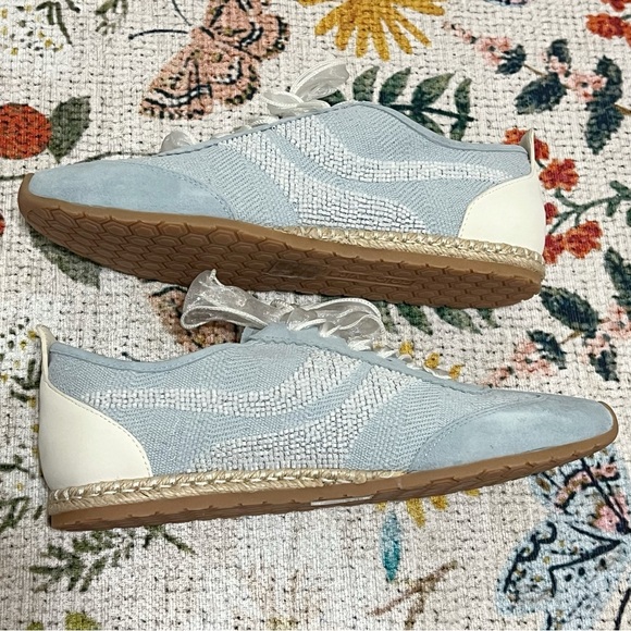 New Anthropologie Dolce Vita Dream Bead Sneakers Blue Multi Burlap - Picture 6 of 16